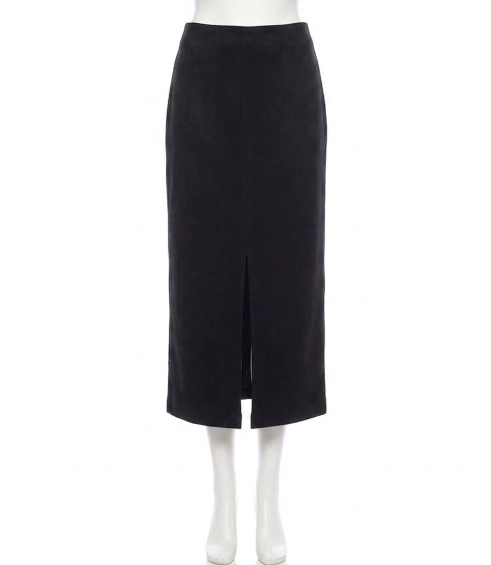 NEW KAREN KANE faux suede front slit skirt in black